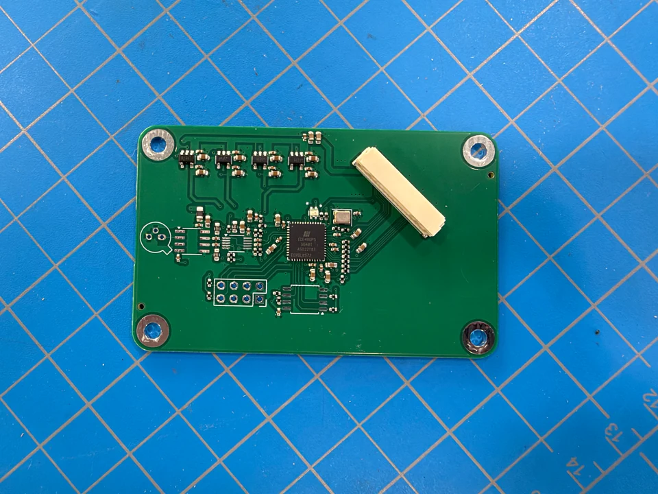 Top view of RX-A showing the receiver circuitry, FPGA, and board connector.